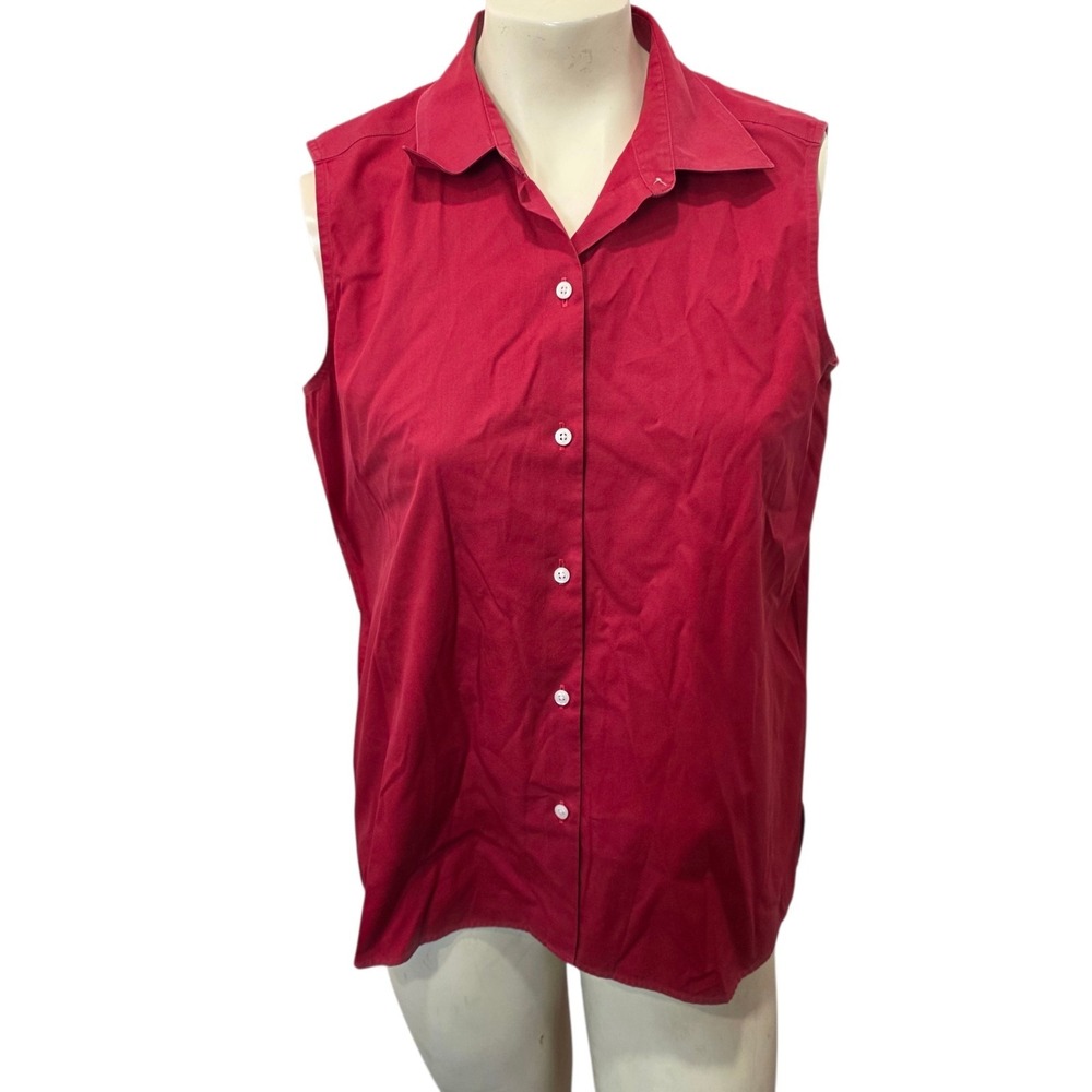 Talbots‎ 12 Red Wrinkle Resistant Sleeveless Button Front Cotton Blouse Shirt